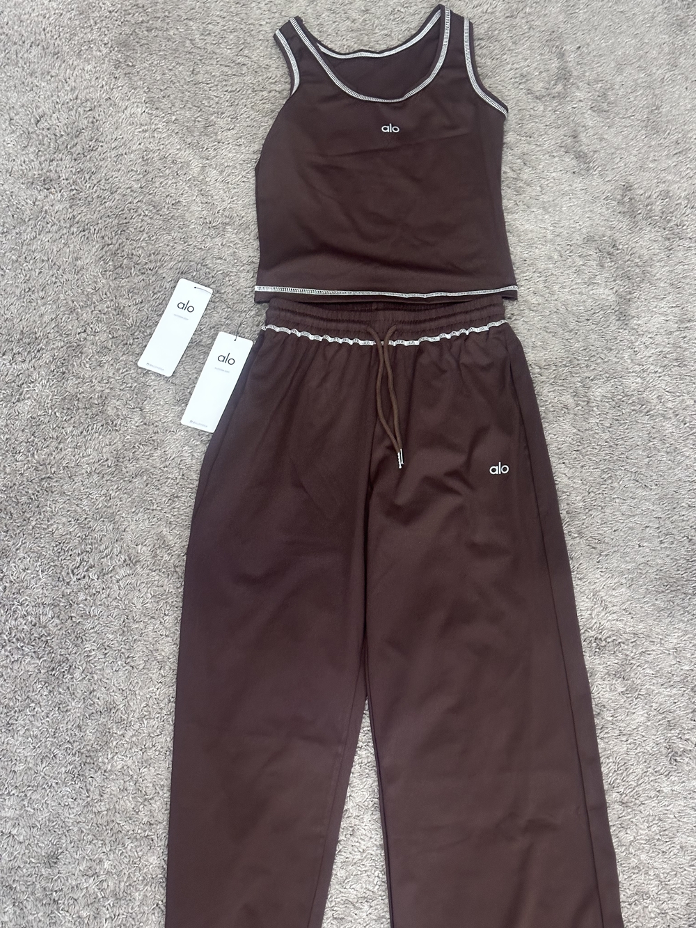 ALO Yoga Maroon Drawstring Track Pants with Contrast Trim